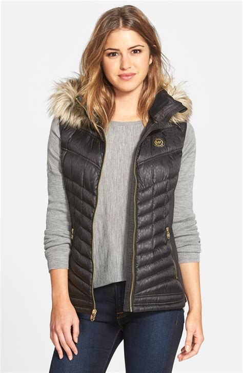 michael kors black vest with fur hood|Michael Kors Faux Fur Vest: Shop Faux Fur Vest .